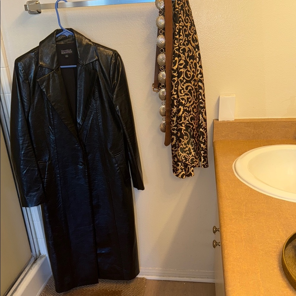 DANIELLE BERNSTEIN Black Vegan Leather Long Coat